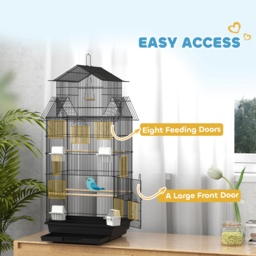 PawHut Metal Bird Cage with Plastic Swing, Perch, Food Container, Tray, Handle, for Finches, Canaries, 43 x 32.5 x 104cm - thumbnail 6