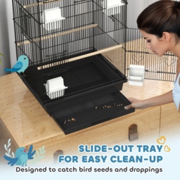 PawHut Metal Bird Cage with Plastic Swing, Perch, Food Container, Tray, Handle, for Finches, Canaries, 43 x 32.5 x 104cm - thumbnail 5