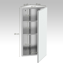 HOMCOM Stainless Mirror Cabinet, Steel Wall Mounted, Bathroom Corner Mirror Storage Cabinet, Single Door 300mm(W), Silver - Aosom UK - thumbnail 3