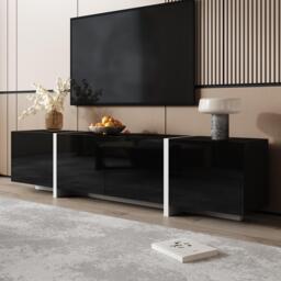 High-gloss Finish TV Cabinet with 3 Doors and 1 Drawer, Contrasting Base, TV Stand for Living Room, 170L x 29.5W x 40H cm, Black+White - Aosom UK