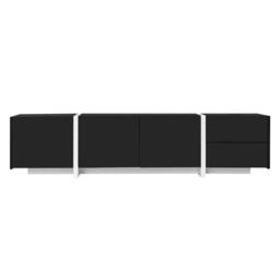 High-gloss Finish TV Cabinet with 3 Doors and 1 Drawer, Contrasting Base, TV Stand for Living Room, 170L x 29.5W x 40H cm, Black+White - Aosom UK - thumbnail 2