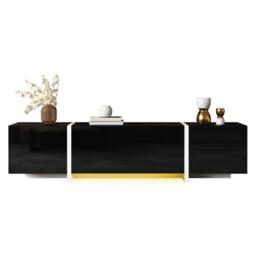 High-gloss Finish TV Cabinet with 3 Doors and 1 Drawer, Contrasting Base, TV Stand for Living Room, 170L x 29.5W x 40H cm, Black+White - Aosom UK - thumbnail 9