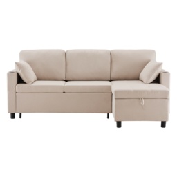 Linen Look L-Shaped Corner Sofa Bed with Storage, 3 Seater Convertible Settee with Cup Holders and Magazine Pockets, 212x141x87.5 cm, Beige - Aosom UK - thumbnail 2