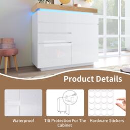 High-Gloss Sideboard Cabinet with Drawers and Doors, LED Lighting Chest of Drawers for Living Room, Hallway, 110L x 39W x 115H cm, White - Aosom.UK - thumbnail 5