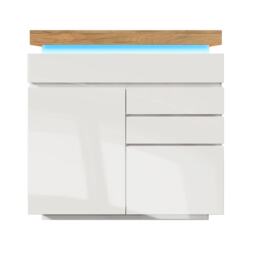 High-Gloss Sideboard Cabinet with Drawers and Doors, LED Lighting Chest of Drawers for Living Room, Hallway, 110L x 39W x 115H cm, White - Aosom.UK - thumbnail 2