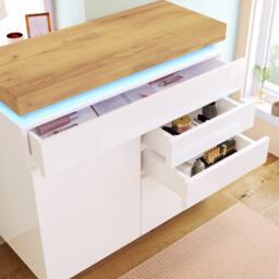High-Gloss Sideboard Cabinet with Drawers and Doors, LED Lighting Chest of Drawers for Living Room, Hallway, 110L x 39W x 115H cm, White - Aosom.UK - thumbnail 8