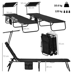 Outsunny Folding Chaise Lounge Pool Chairs, Outdoor Sun Tanning Chairs, Reclining Back, Steel Frame, Breathable Mesh for Beach, Yard, Patio - Aosom UK - thumbnail 3