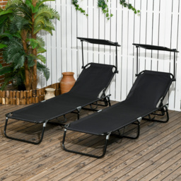 Outsunny Folding Chaise Lounge Pool Chairs, Outdoor Sun Tanning Chairs, Reclining Back, Steel Frame, Breathable Mesh for Beach, Yard, Patio - Aosom UK - thumbnail 2