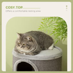 PawHut Cat Tree Barrel, Kitten Climbing Tower, Indoor Sisal Covered, Cosy Platform, Light Grey - Aosom UK - thumbnail 5