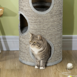PawHut Cat Tree Barrel, Kitten Climbing Tower, Indoor Sisal Covered, Cosy Platform, Light Grey - Aosom UK - thumbnail 8