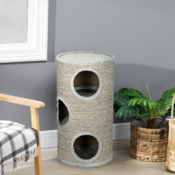 PawHut Cat Tree Barrel, Kitten Climbing Tower, Indoor Sisal Covered, Cosy Platform, Light Grey - Aosom UK - thumbnail 7