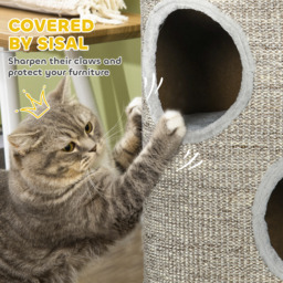 PawHut Cat Tree Barrel, Kitten Climbing Tower, Indoor Sisal Covered, Cosy Platform, Light Grey - Aosom UK - thumbnail 6