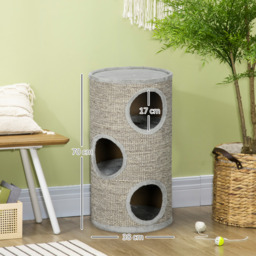 PawHut Cat Tree Barrel, Kitten Climbing Tower, Indoor Sisal Covered, Cosy Platform, Light Grey - Aosom UK - thumbnail 3