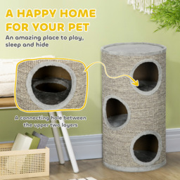 PawHut Cat Tree Barrel, Kitten Climbing Tower, Indoor Sisal Covered, Cosy Platform, Light Grey - Aosom UK - thumbnail 4