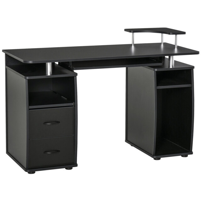 HOMCOM Computer Desk Office PC Table Workstation with Keyboard Tray, CPU Shelf, Drawers, Sliding Scanner Shelf, Black - Aosom UK - image 1