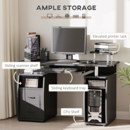 HOMCOM Computer Desk Office PC Table Workstation with Keyboard Tray, CPU Shelf, Drawers, Sliding Scanner Shelf, Black - Aosom UK - thumbnail 4
