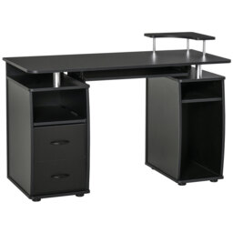 HOMCOM Computer Desk Office PC Table Workstation with Keyboard Tray, CPU Shelf, Drawers, Sliding Scanner Shelf, Black - Aosom UK - thumbnail 1