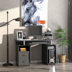 HOMCOM Computer Desk Office PC Table Workstation with Keyboard Tray, CPU Shelf, Drawers, Sliding Scanner Shelf, Black - Aosom UK - thumbnail 2