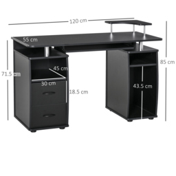 HOMCOM Computer Desk Office PC Table Workstation with Keyboard Tray, CPU Shelf, Drawers, Sliding Scanner Shelf, Black - Aosom UK - thumbnail 3