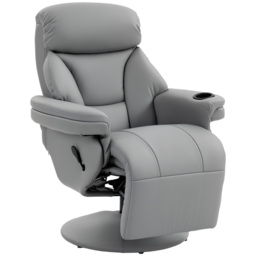 HOMCOM Upholstered Reclining Armchair, Manual Recliner Chair with Footrest and Adjustable Backrest, Grey - thumbnail 1