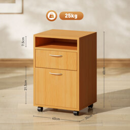 HOMCOM 60cm Filing Cabinet with Drawer, Open Shelf, Metal Handles and 4 Wheels, Office Home Organiser Mobile Printer, Natural Wood Finish - thumbnail 3