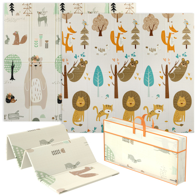 AIYAPLAY Baby Play Mat, Double Sideded Foldable Kids Crawling Mat, Reversible & Waterproof, Animal - image 1