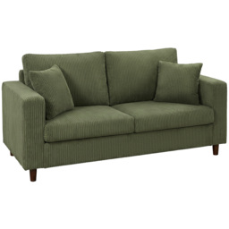 HOMCOM Loveseat Sofa with Wide Seat, Corduroy 2 Seater Couch with Deep Seat, Spring Cushion, Green - thumbnail 1