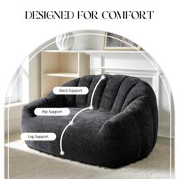 Plush 2-Seater Bean Bag Sofa with High Density Sponge, Cosy Lazy Couch for Gaming Room and Pet-Playing Room, 140L x 98W x 61H cm, Black - Aosom UK - thumbnail 6