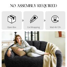 Plush 2-Seater Bean Bag Sofa with High Density Sponge, Cosy Lazy Couch for Gaming Room and Pet-Playing Room, 140L x 98W x 61H cm, Black - Aosom UK - thumbnail 5