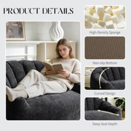 Plush 2-Seater Bean Bag Sofa with High Density Sponge, Cosy Lazy Couch for Gaming Room and Pet-Playing Room, 140L x 98W x 61H cm, Black - Aosom UK - thumbnail 7