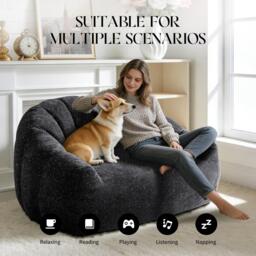 Plush 2-Seater Bean Bag Sofa with High Density Sponge, Cosy Lazy Couch for Gaming Room and Pet-Playing Room, 140L x 98W x 61H cm, Black - Aosom UK - thumbnail 4