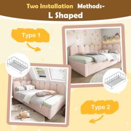 3ft Upholstered Daybed with Pull-Out Bed, Velvet Fabric, Easy Installation, Single Sofa Bed with Slatted Frame, 193L x 97W x 76H cm, Pink - Aosom UK - thumbnail 4