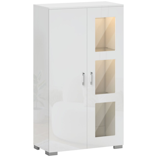 HOMCOM High Gloss Sideboard, Display Cabinet with 16-Colour RGB LED Lights and Remote Control, Modern Storage Cupboard with Glass Doors and Shelves for Living Room, Dining Room, Kitchen, White - image 1