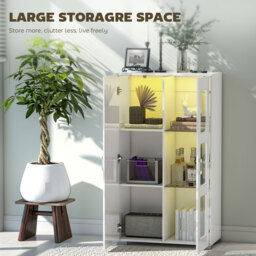 HOMCOM High Gloss Sideboard, Display Cabinet with 16-Colour RGB LED Lights and Remote Control, Modern Storage Cupboard with Glass Doors and Shelves for Living Room, Dining Room, Kitchen, White - thumbnail 6