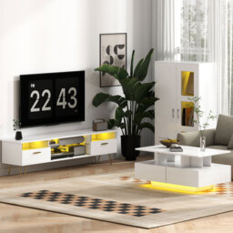 HOMCOM High Gloss Sideboard, Display Cabinet with 16-Colour RGB LED Lights and Remote Control, Modern Storage Cupboard with Glass Doors and Shelves for Living Room, Dining Room, Kitchen, White - thumbnail 9