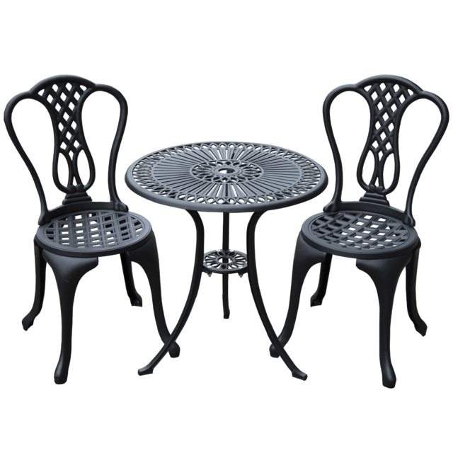 HOMCOM 3 Piece Patio Cast Aluminium Bistro Set Garden Outdoor Furniture Table and Chairs Shabby Chic Style - Aosom UK - image 1