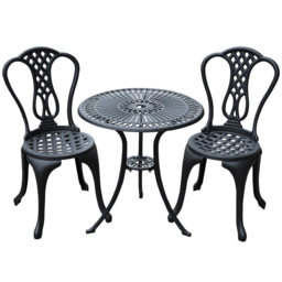 HOMCOM 3 Piece Patio Cast Aluminium Bistro Set Garden Outdoor Furniture Table and Chairs Shabby Chic Style - Aosom UK - thumbnail 1