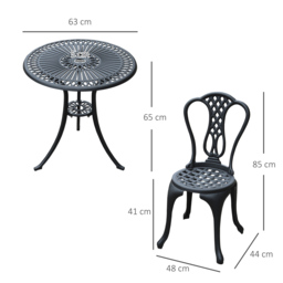 HOMCOM 3 Piece Patio Cast Aluminium Bistro Set Garden Outdoor Furniture Table and Chairs Shabby Chic Style - Aosom UK - thumbnail 3