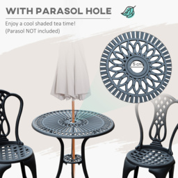 HOMCOM 3 Piece Patio Cast Aluminium Bistro Set Garden Outdoor Furniture Table and Chairs Shabby Chic Style - Aosom UK - thumbnail 4