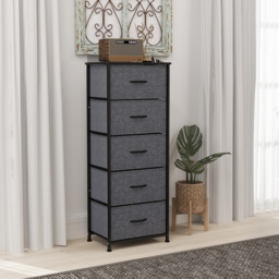 HOMCOM Fabric Chest of Drawers, Storage Drawers, Industrial Bedroom Dresser with 5 Fabric Drawers, Steel Frame and Wooden Top for Nursery, Living Room, Hallway, Dark Grey - thumbnail 8