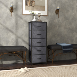HOMCOM Fabric Chest of Drawers, Storage Drawers, Industrial Bedroom Dresser with 5 Fabric Drawers, Steel Frame and Wooden Top for Nursery, Living Room, Hallway, Dark Grey - thumbnail 2