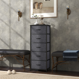 HOMCOM Fabric Chest of Drawers, Storage Drawers, Industrial Bedroom Dresser with 5 Fabric Drawers, Steel Frame and Wooden Top for Nursery, Living Room, Hallway, Dark Grey - thumbnail 9