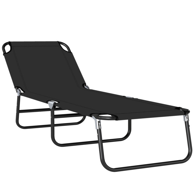 Outsunny Portable Sun Lounger: Folding Recliner for Poolside Relaxation, Adjustable Backrest, Jet Black - image 1
