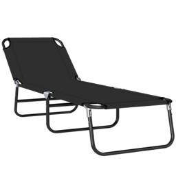 Outsunny Portable Sun Lounger: Folding Recliner for Poolside Relaxation, Adjustable Backrest, Jet Black - thumbnail 1