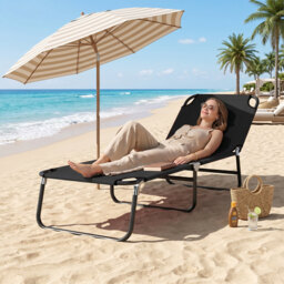 Outsunny Portable Sun Lounger: Folding Recliner for Poolside Relaxation, Adjustable Backrest, Jet Black - thumbnail 9