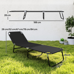 Outsunny Portable Sun Lounger: Folding Recliner for Poolside Relaxation, Adjustable Backrest, Jet Black - thumbnail 3