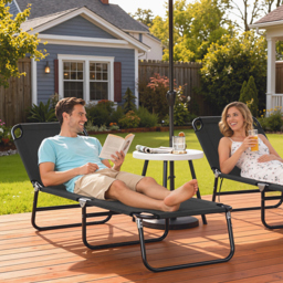 Outsunny Portable Sun Lounger: Folding Recliner for Poolside Relaxation, Adjustable Backrest, Jet Black - thumbnail 2