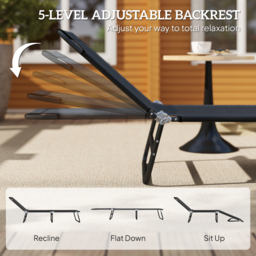 Outsunny Portable Sun Lounger: Folding Recliner for Poolside Relaxation, Adjustable Backrest, Jet Black - thumbnail 4