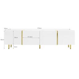 High-gloss TV Cabinet with 4 Soft-close Doors, Generous MDF Storage, Durable TV Stand for Elegant Living Room, 170L x 35W x 46H cm, White - Aosom UK - thumbnail 3