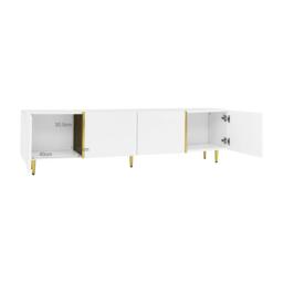 High-gloss TV Cabinet with 4 Soft-close Doors, Generous MDF Storage, Durable TV Stand for Elegant Living Room, 170L x 35W x 46H cm, White - Aosom UK - thumbnail 4